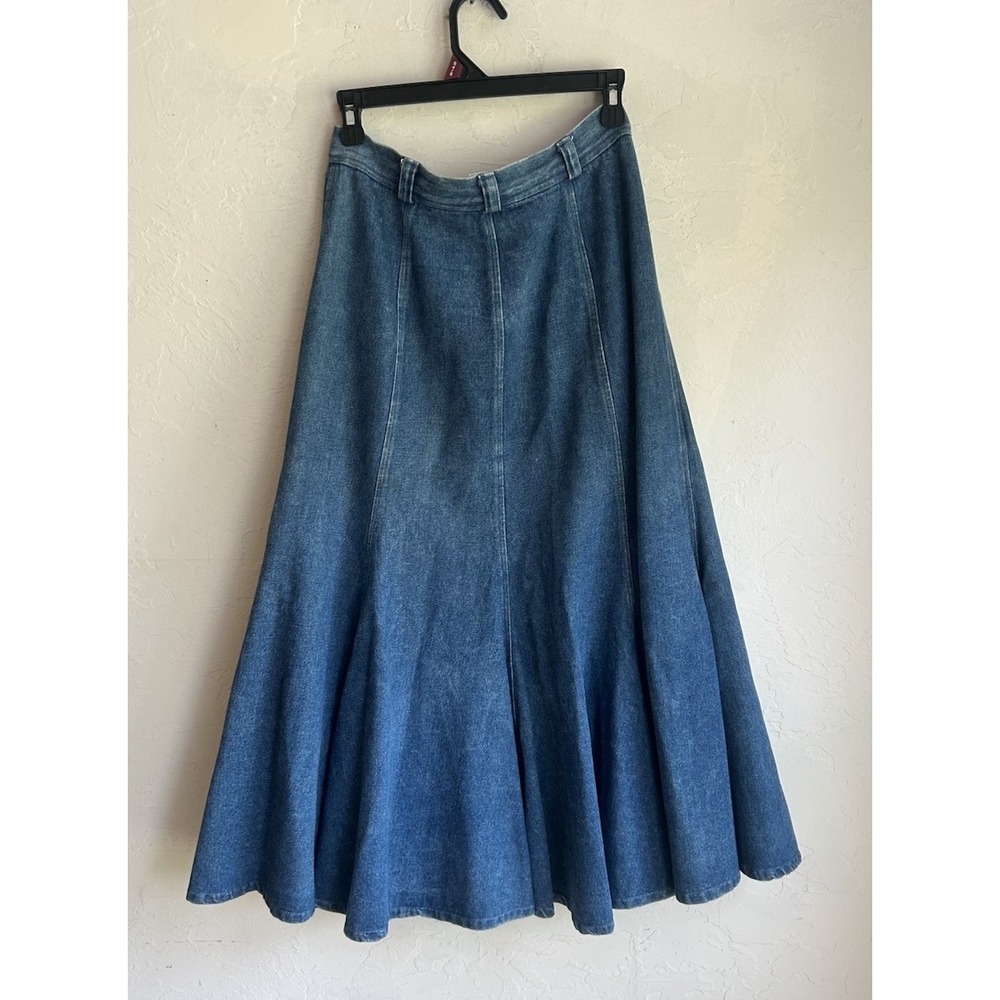 Vintage 80s 90s Westbound Denim Snap Maxi Skirt 10 A Line Flared Western Boho - Picture 4 of 11
